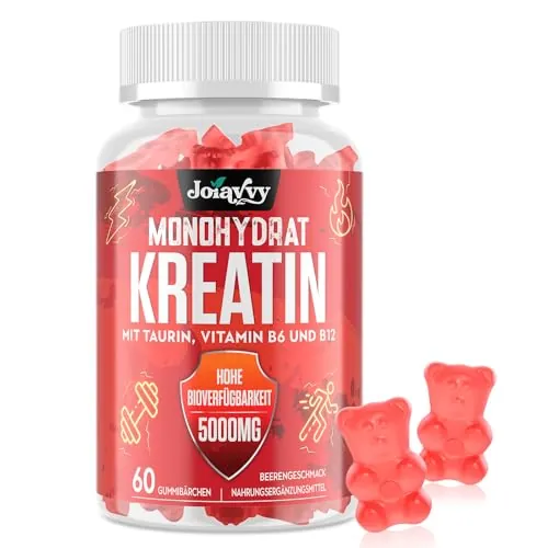 Gominolas de Creatina Monohidrato, 5000 mg de Creatina Monohidratada por cada Dosis, Potenciador Preentrenamiento, Más Práctico que el Polvo, Sabor a Bayas, Vegano (60 Unidad (Paquete de 1))