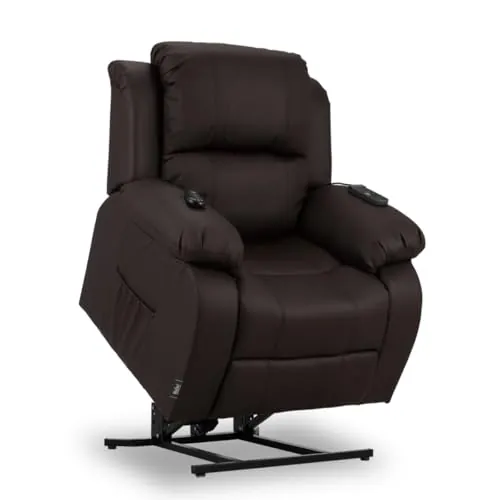 ZZ DON DESCANSO - Sillón Relax Reclinable Eléctrico Levanta Personas Trevi Choco, Reclinación 160º, 10 Programas, Temporizador, Calor Lumbar. Sillón Masaje 4 Zonas de Piel PU. Incluye 2 Mandos