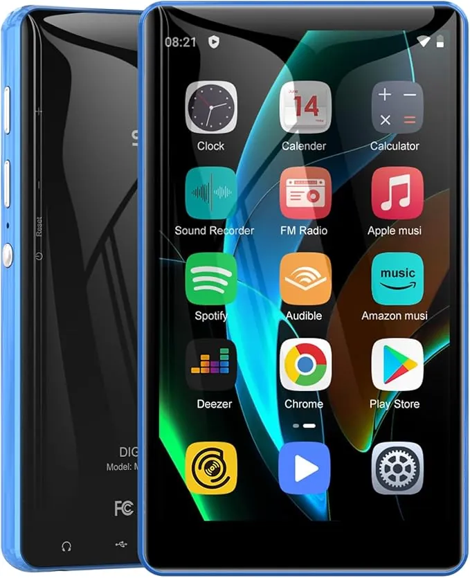 Reproductor MP3 de 80 GB con Bluetooth y WiFi, SWOFY Pantalla táctil 4,0", Reproductor MP3/MP4 portátil estéreo con Radio FM, grabadora, Libro electrónico y navegador. (Negro) (Azul)