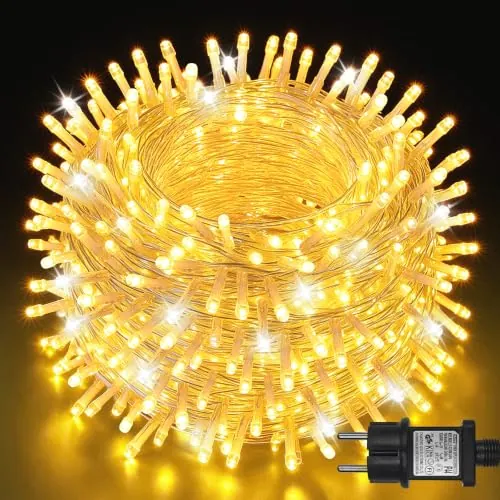 Avoalre Guirnalda Luces Hadas Navidad Exterior 50M 1000 LED,Blanco Cálido | Con Bombillas Intermitentes Blanco Frío, Cable Transparente, IP44 Impermeable para Árbol Navidad Jardín