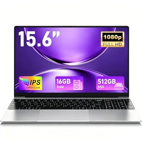 FUNYET 2026 Ordenador Portátil 15.6 Pulgadas 16GB RAM 512GB SSD TF 1TB Win 11 Pro Procesador M3-6Y30 Laptop, 1920x1080 FHD, WiFi 5, BT 4.2, USB 3.0x2, Mini HDMI, Type-C - Plata