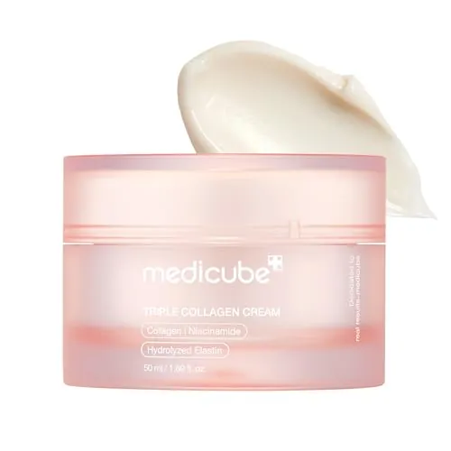 medicube Crema De Triple Colágeno, Hidratante Y Reafirmante Con Ácido Hialurónico, Elastina De Primera Calidad Y Manteca De Karité, Crema De Triple Colágeno Para El Cuidado De Las Arrugas, 1.69 Oz