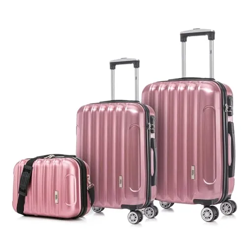 1990s Juego de Maletas Policarbonato Rígida 3 Piezas|Maleta Cabina 55cm|Maleta Mediana 68cm|Neceser 29cm|RosaDorada
