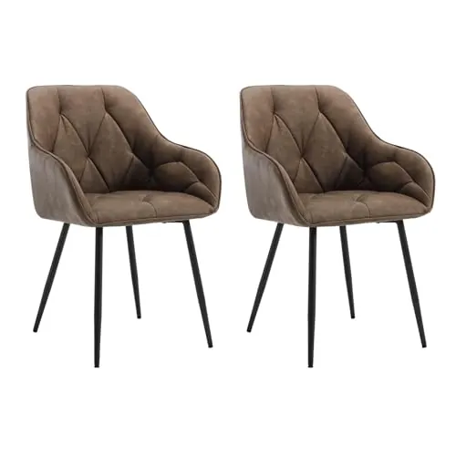 WOLTU 2X Sillas de Comedor, Sillas de Cocina con Apoyobrazos, Respaldo Comodo, con Patas Metálicas, para Salon Dormitorio y Oficina, PU Vintage, Marrón Oscuro, EZS03dbr-2