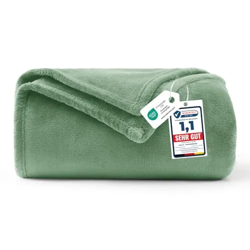 WAVVE Manta Franela para Cama 90, Manta para Sofá 150x200 cm, Manta de Microfibra, Suave, Cálida, Transpirable (Verde)