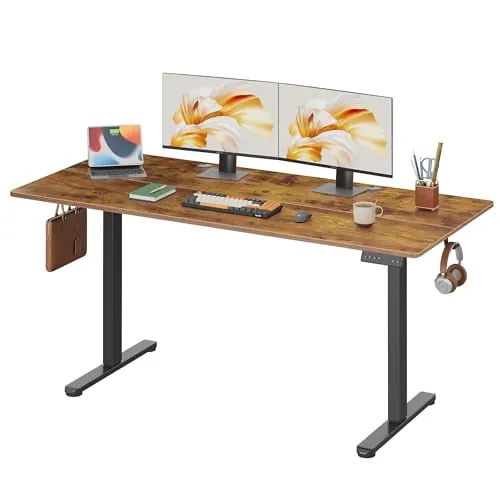DEVAISE Escritorio Elevable Eléctrico,Mesa Regulable Rltura 160 x 70cm con 3 Memorias,Mesa de Oficina con Panel Inteligente en Casa con Tablero Ensamblado, Roble Natural