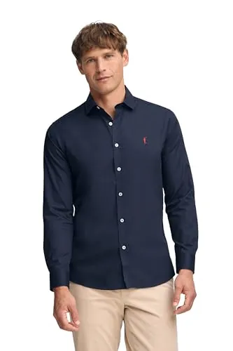 Polo Club Camisa Slim de popelín Azul Marino de Hombre con Logo Bordado 100% algodón