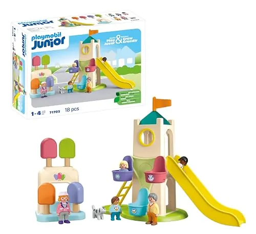 PLAYMOBIL Junior 71703 Torre Aventura con Heladería, Incluye tobogán y Noria, Hecho de plásticos a Base de Plantas, Juguetes para niños a Partir de 1 año