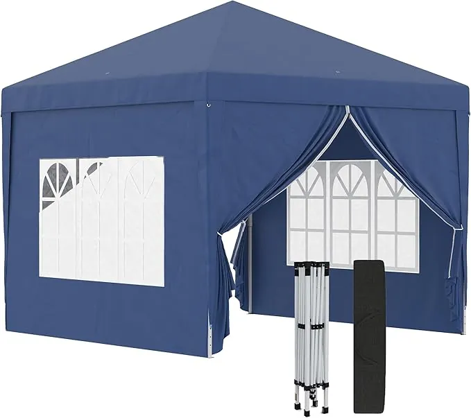 Outsunny Carpa Plegable Pop-up Gazebo 3x3 m Cenador Plegable con 4 Paredes Laterales Anti-UV y Bolsa de Transporte para Camping Fiestas Azul