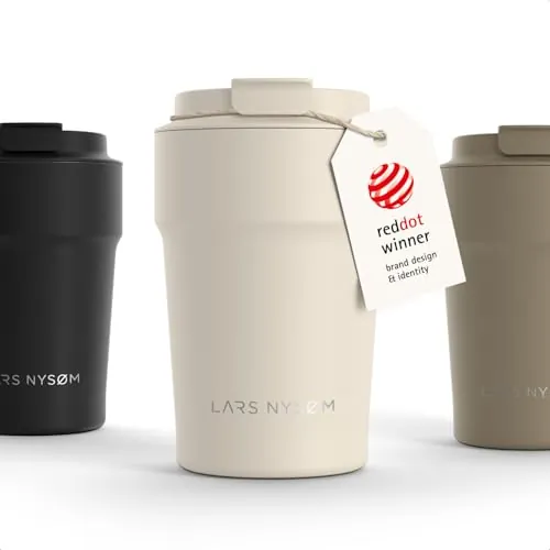 LARS NYSØM Taza Termica Cafe 380ml - Vaso Termo Cafe para Llevar - Aislante | Taza Termo Cafe para Llevar de Acero Inoxidable - 4h caliente 8h frío - Prueba de Fugas para la Bebida Caliente - Travel Mug