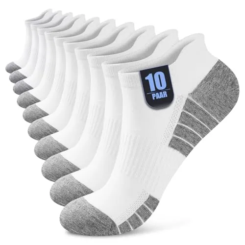 Effeet 10 Pares Calcetines Tobilleros Hombre Mujer, Calcetines Cortos Algodón Transpirables, Ideales para Deporte, Correr, Casa, Trabajo, Verano, Blanco 39-42