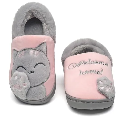 Vunavueya Niña Zapatillas Niño Pantuflas Invierno Rosa Forro 24/25 EU=180CN | Zapatillas de Estar por Casa, Pantuflas Peluche, Cómodo Caliente Forradas, Unisex, Suela Antideslizantes, Interior y Exterior