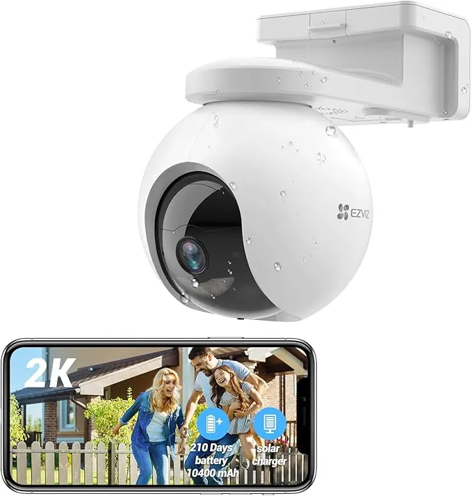 EZVIZ 2K Cámara de Vigilancia Exterior WiFi Inalámbrica 3MP Cámara de Batería Duración de 210 Días de 10400mAh, Audio Bidireccional, Detección Inteligente de Personas, Visión Nocturna en Color, CB8