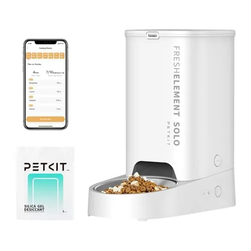 PETKIT Comedero Gato Automatico, 2.4G WiFi, 3L Dispensador Comida Gatos/Perros, Control de App, 1-10 Comidas al Día, Liofilizados Compatibles, Cubeta de Acero Inoxidable, Cable USB (Blanco Leche)