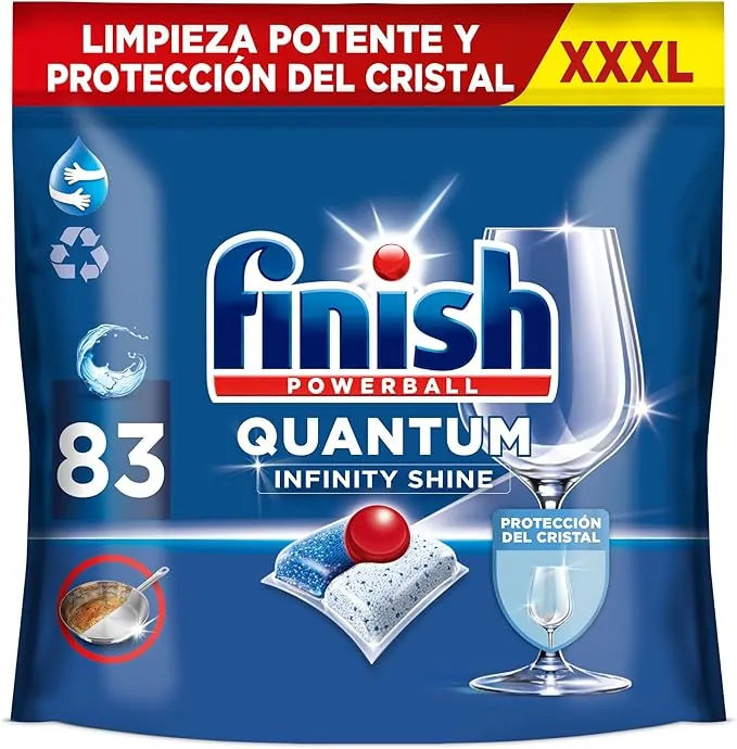 Finish Powerball Quantum Infinity Shine Pastillas para el Lavavajillas, limpieza potente y protección del cristal, 83 pastillas