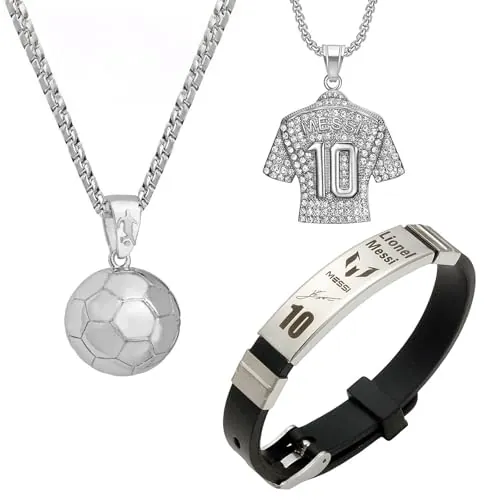 LIUYIDM 3 Piezas Juego de cadena con collar y pulsera, cadena de fútbol, cadenas para niños, pulsera de fútbol para niños, camiseta de fútbol, regalo para aficionados al fútbol (Nr.10)