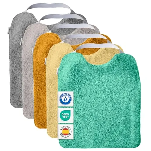 MIMUSELINA Baberos Bebe Impermeables Reutilizables | Babero Bebe Recien Facil de Poner | Babero con Certificación OEKO-TEX y Sin BPA | Hecho en Espana | Pack de 5 Baberos de Rizo Energy
