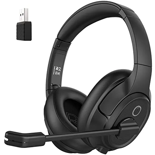 EKSA H6 Bluetooth Auriculare Inalámbricos con Micrófono & USB Dongle,[55H y 10M Alcance],Casco Inalámbricos y AI ENC Cancelación de Ruido, PC Wireless Headset, pare Skype, Teléfono,Oficina,Cell Center