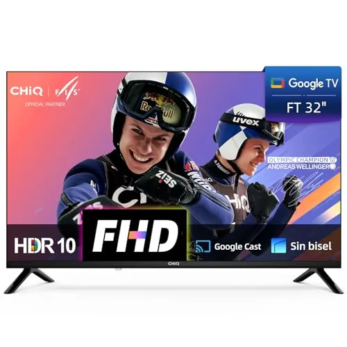 CHiQ LF32FT Smart TV 32 Inch (80 cm), Full HD, HDR10, Google TV OS, Dolby Audio,Chromecast Integrado, Diseño Metal Sin Marco, Sintonizador DVB-C/T/T2/S/S2