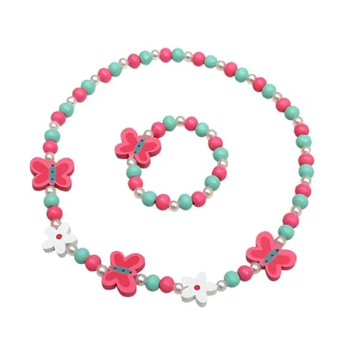 LuLiyLdJ Joyas de Madera para niños y niñas con Unicornio, Collar y Pulsera, Regalo para niñas y niños, Juego de Joyas para Monederos, 2 Piezas