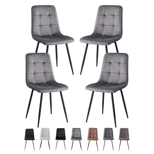 GrandCA HOME Juego de 4 Sillas de Comedor con Asiento Tapizado en Terciopelo Holandés, Sillas de Cocina Modernas con Patas de Metal, Gris-HL