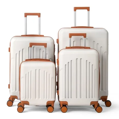 LEADZM Juego de Maletas de 4 Piezas (Beige-Marrón)