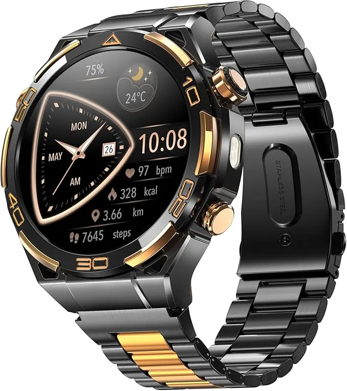 Blackview Smartwatch -GPS, AI, Linterna, Brújula, AMOLED 1.43" Reloj Inteligente Hombre -Monitor de Frecuencia Cardíaca/Presión Arterial, Llamadas Bluetooth, 100+ Modos Deportivos, Android/iOS, Negro
