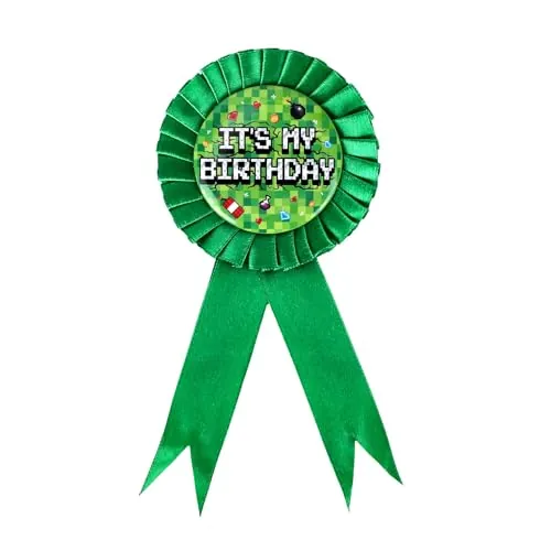 It's My Birthday Alfiler, Alfiler de Cumpleaños Tema Pixel Insignia Redonda Verde Divertida Decoración para Fiesta Videojuegos para Celebración de Fiesta con Tema Pixel