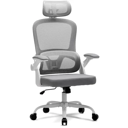 Magic Life Silla de Oficina ergonómica con cojín elástico, Respaldo de Malla Transpirable, reposabrazos Plegables, Soporte Lumbar, Altura Ajustable, Silla de Escritorio para Oficina y hogar