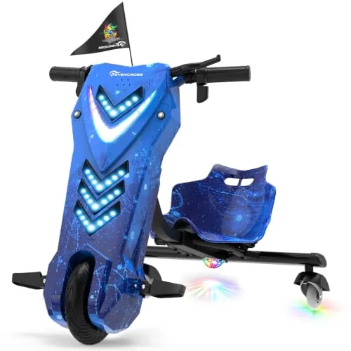 EVERCROSS EV8 Kart Drift Eléctrico, Pico 250W, Autonomía 26KM, Bluetooth | hoverboard con silla ajustable, 36V/5.2Ah, luces LED, 3 modos velocidad (16km/h), coche electrico para niños, carga 70kg