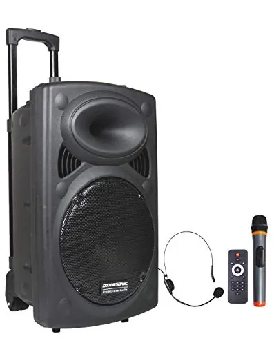 DYNASONIC Dynapro Altavoz Autoamplificado Potente 12"/700W, Altavoz Bluetooth Portátil 2 Micrófonos, Sistema PA, TWS, USB/SD y Batería Larga Duración. Ideal para Exterior