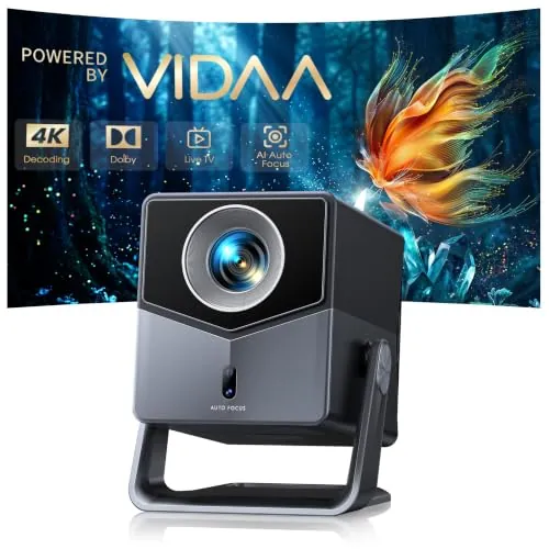 Proyector 4K【Netflix Integrado/1500 ANSI/Dolby 36W】 VIDAA OS: N.º 1 Ultra-Rápido,Auto Focus y Keystone,Control por Voz,HDR10, BT 5.4, Homekit,Rotación 200°, Proyectors exterior/Cine en Casa/Techo/HDMI