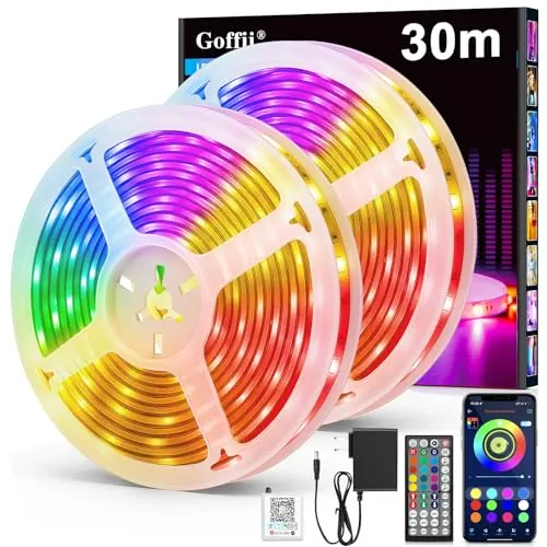 Tira LED 30 Metros, Luces Led Habitacion, RGB Luces LED Bluetooth Adhesivas