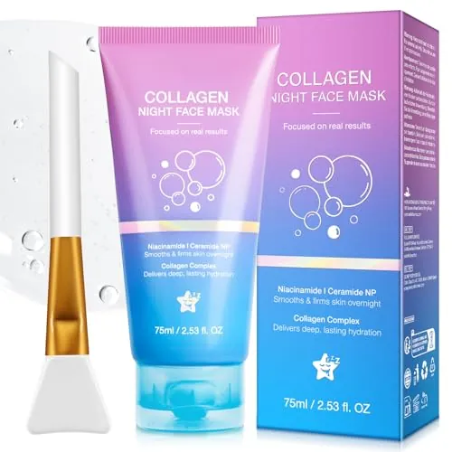 Collagen Night Wrapping Mask,Peel off Mascarilla Envolvente de Noche con Colágeno, Hidratación Intensa, Proporciona Firmeza, Reduce Líneas Finas y Arrugas, Minimiza los Poros, Mejora la Elasticidad