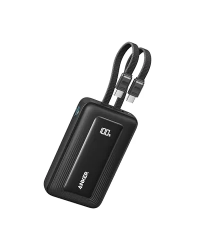 Anker Zolo Powerbank (2025 Upgrade), 45W Schnellladung, 20000 mAh Akku-Pack, Zwei integrierte USB-C Kabel, 1 USB-C und 1 USB-A Port, für iPhone 17/16-Serie, Galaxy, MacBook und Mehr