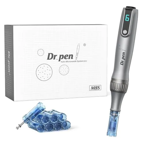 Dr.pen Ultima M8S Dermapen Profesional con 8 Cartuchos de Repuesto, Inalámbrica 6 Niveles de Velocidad con 0-2.5mm Ajustable Eléctrico Microneedling Pen, Agujas para Facial y Cuerpo