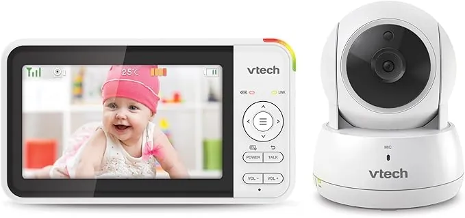 VTech VM924 Camara Vigilancia Bebe, 2600mAh Vigilabebes con Camara Vigilabebés Monitor Inalámbrico de Vídeo con LCD 5" Inteligente VOX Visión Nocturna