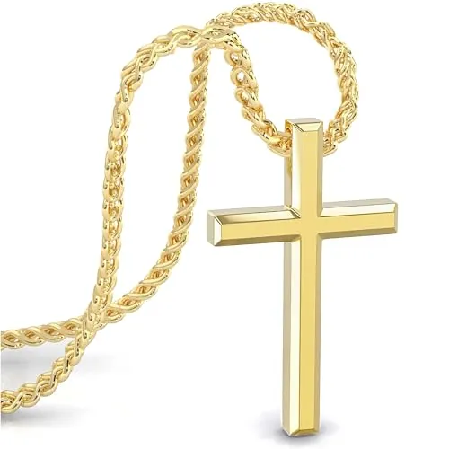 SERASAR Cadena De Oro Hombres Cruz - 60cm Cristiana Crucifijo Navidad Regalo Boda Collar
