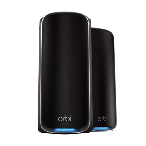 NETGEAR Orbi 970 | Sistema Mesh WiFi 7 | RBE972SB | Router WiFi 7 y 1 satélite | hasta 27 Gbits/s | Alcance 440 m² | Soporta 200 Dispositivos | Puerto Internet 10GB | Cuadribanda BE27000 | Negro