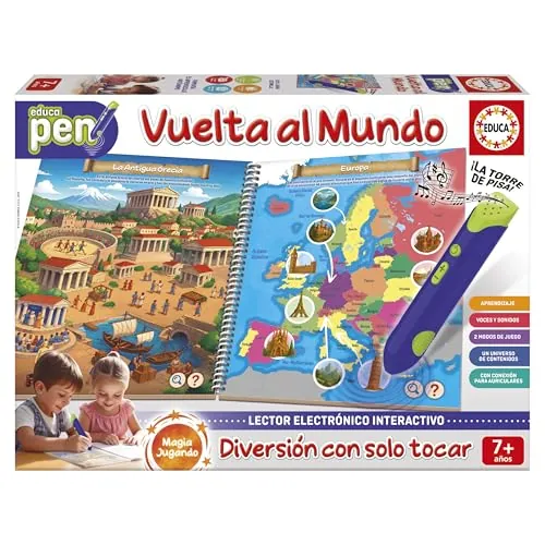 Educa - Educapen Una Vuelta por el Mundo | Juego Educativo para niños +7 años | Cuaderno con Preguntas y Lector electrónico | Niños 7 8 9 años (20323)