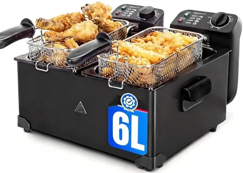 Aigostar - Feast Freidora de Aceite Doble 6L 3600W Acero Inoxidable