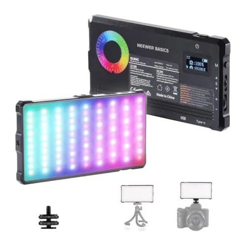 NEEWER Basics Luz Video RGB Foco Cámara, 9W 2700K-7500K Portátil Colores RGB Completos, 17 Escenas CRI97 4000mAh Recargable Panel LED Metal para Cámaras DSLR Trípode Grabación Video Streaming, SL90C