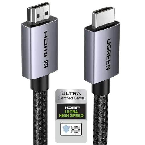 UGREEN Cable HDMI 2.1 8K Cable HDMI Certificado 8K 60Hz 4K 240Hz Ultra Alta Velocidad 48Gbps Aluminio eARC HDCP Dynamic HDR Dolby Atmos Compatible con Monitor HDTV PS5 PS4 Xbox PC, 2M