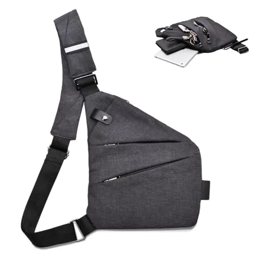 YAOZUP Bandolera, Cruzada al Hombro, Bolsa de viaje antirrobo, Bolsa de hombro antirrobo, Bolsa de pecho multibolsillos para hombres y mujeres, Bolsa antirrobo para Senderismo Jogging Ciclismo