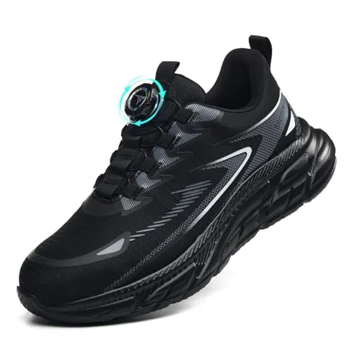 QCCQ Zapatos de Seguridad para Hombre Mujer Zapatillas de Seguridad con Punta de Acero Ligero Zapatos de Trabajo Comodo Zapatillas Trabajo Transpirable Antideslizante，Negro 42 EU