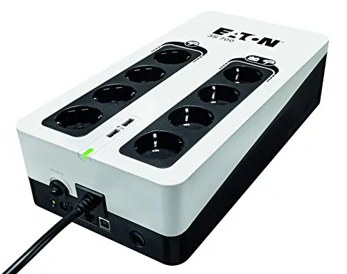 Eaton 3S Gen2 SAI – 700 VA / 420 W, 8× tomas Schuko 4 con batería + protección y 4 solo protección USB – 3S700D – Conectividad de alto rendimiento, diseño fiable, blindaje duradero, negro (B082TGWCG7)