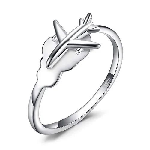 JewelryPalace Anillo Ajustable Mujer Plata de Avión y Nube, Anillo Abierto Plata de Ley 925, Anillos Niña de Moda Joyería Personalizada, Anillo de Plata Liso, Conjunto Joyas Mujer