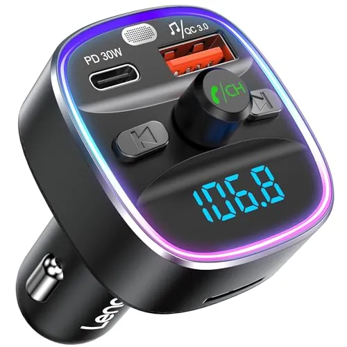 LENCENT Transmisor FM Bluetooth 5.4 para Coche, Adaptador Radio 48W