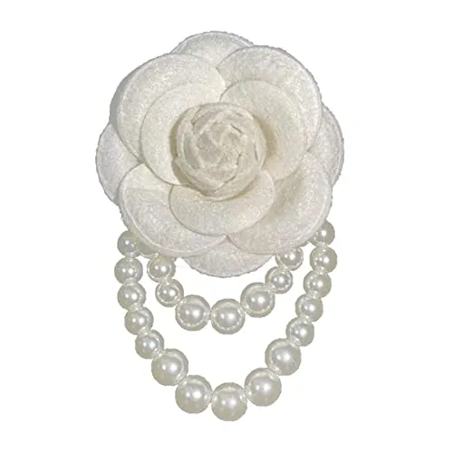 HUANIZI Broche de tela con flores de camelia, ramillete de perlas, broches de joyería de moda para mujer, accesorios de cuello de camisa, as the pic show, Metal, Sin piedras preciosas
