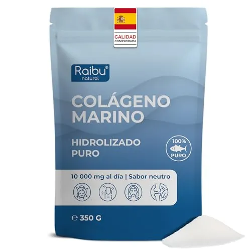 Colágeno Marino en Polvo - 100% Puro, 10.000 mg de Péptidos de Colágeno Hidrolizado Tipo I - Suplemento para la Piel, el Cabello y las Uñas - Sin Sabor, Sin Gluten, Sin Azúcares